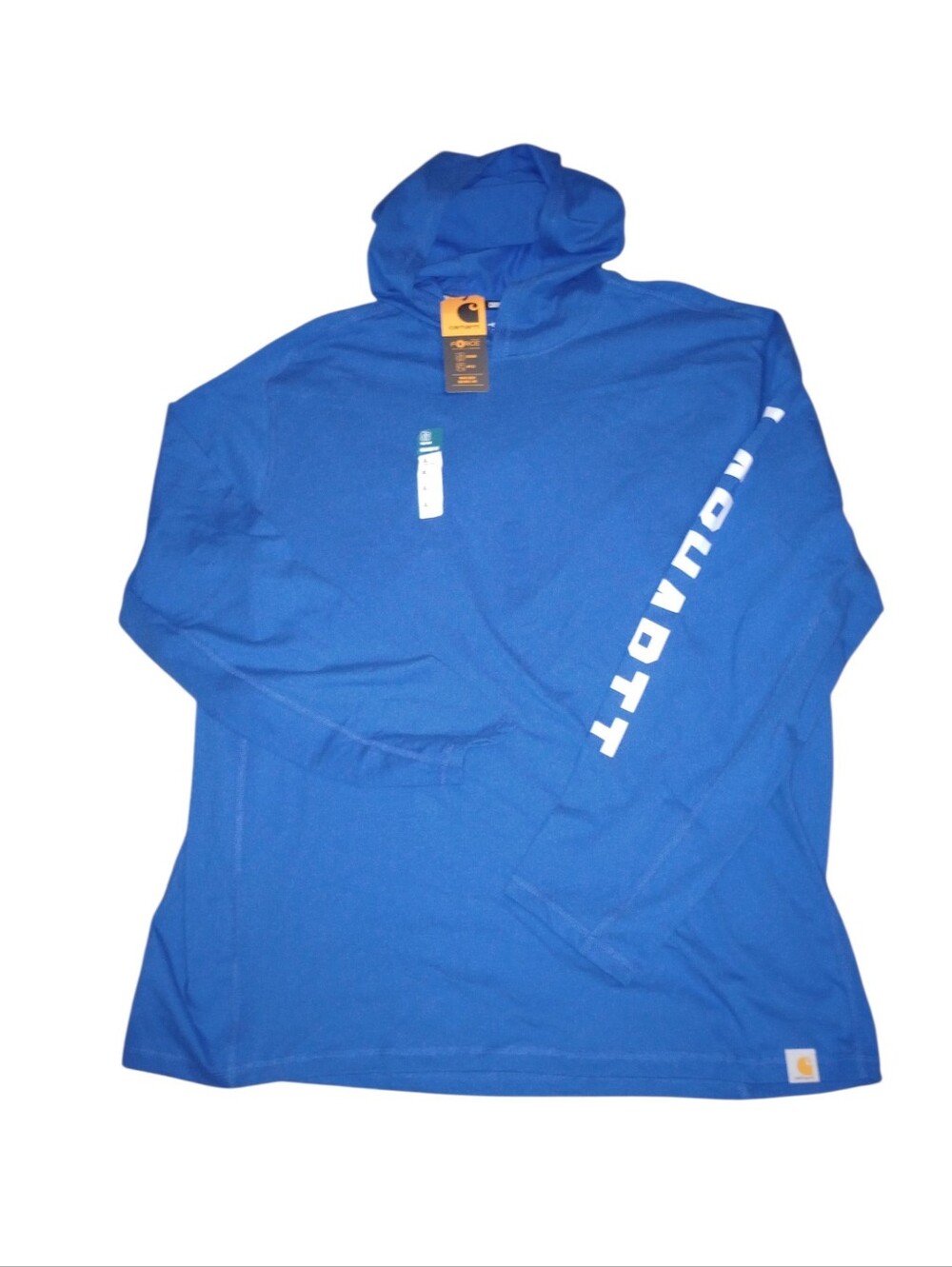 Carhartt Men's Royal Blue Crewneck Hooded Pullover with Sleeve Logo, NWT